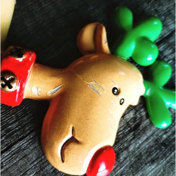 2 Vintage Christmas Santa Reindeer JCNY Plastic Planter tabletop Decorations - Picture 7 of 12